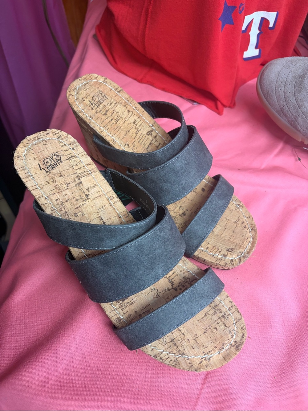 Grey Cork Wedge Sandals